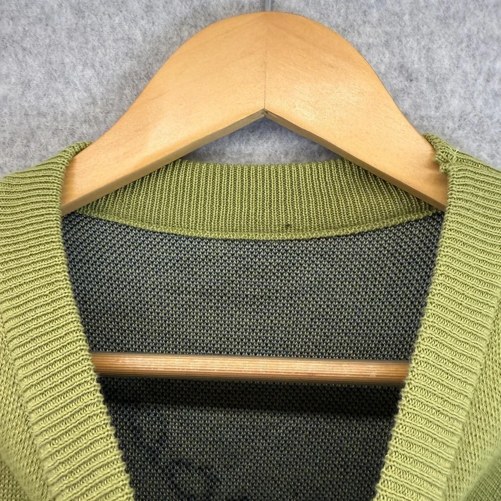 Angry Dinosaur T Rex Knit Crewneck Sweater Unisex Size Medium Green Blue Cartoon